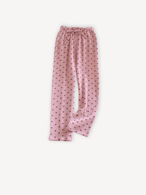 Pantalon | Pyjama femme coton été Rose cœurs / M